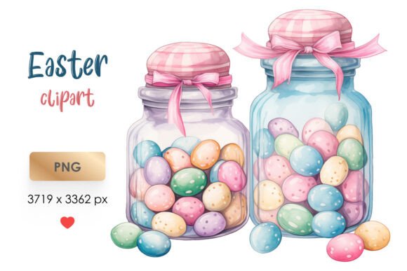 Download Watercolor Easter Clipart Jars with Eggs - Easter clipart Collection