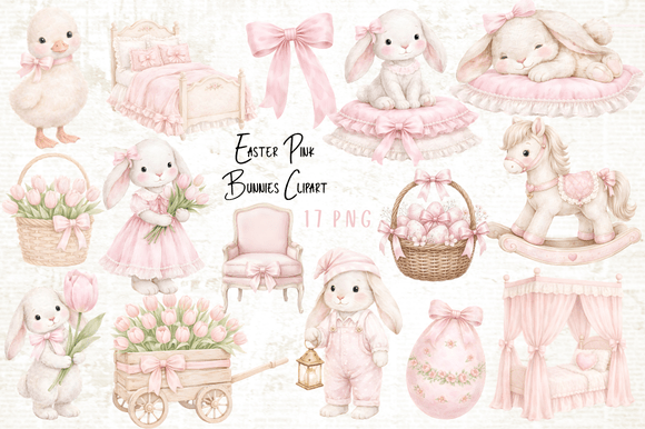 Download Easter Pink Bunnies Clipart Set - Premium Resources